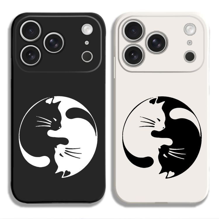 治愈系黑白猫咪可爱太极阴阳Cat手机壳适用iPhone15硅胶13苹果16液态12保护套17PROMAX挂绳VIVO
