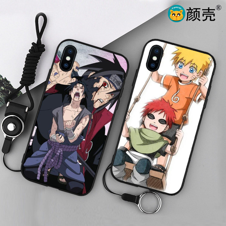 火影忍者鸣人佐助手机壳适用iPhone8 XSMAX苹果6s挂绳5s磨砂7PLUS