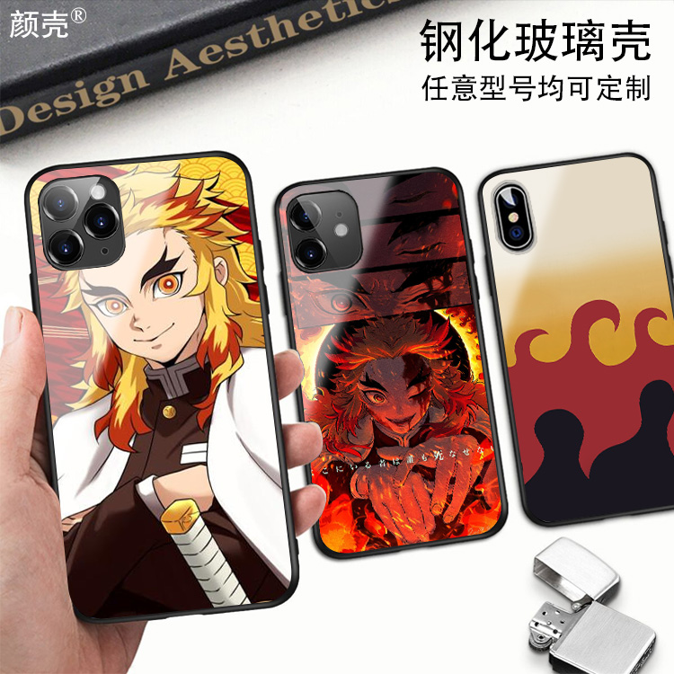 炼狱杏寿郎钢化玻璃手机壳12适用11PRO苹果XSMAX鬼灭之刃6S78PLUS