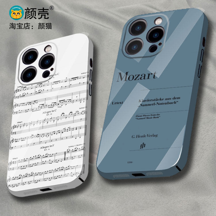 莫扎特钢琴乐曲谱手机壳适用iphone15promax菲林14Plus全包边12苹果X小米17华为mate60玻璃PURA70光面硬壳100