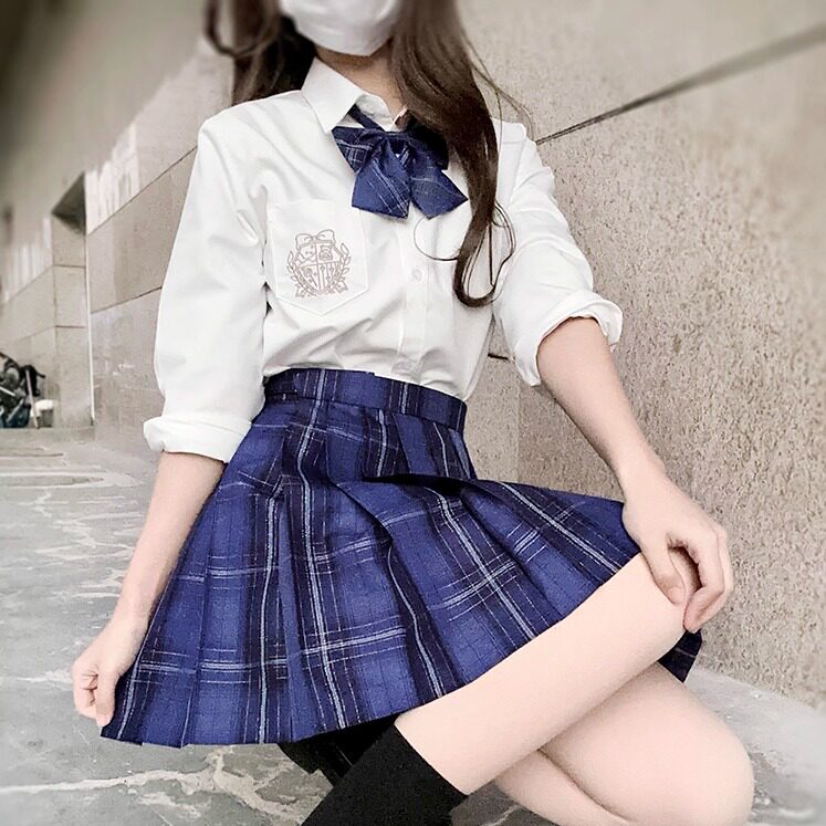 水木清华 原创蓝格jk制服百褶裙校供学院风优等生短裙a型显高长裙