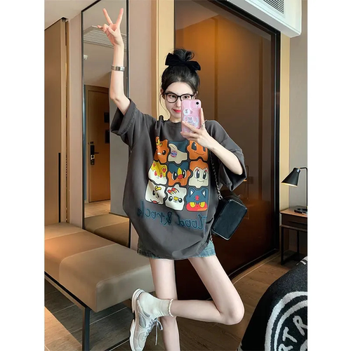 灰色新款夏T恤女短袖纯棉上衣
