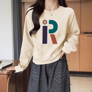 美式联名正品短款正肩无帽圆领卫衣女春秋欧货宽松薄款外套冬潮牌