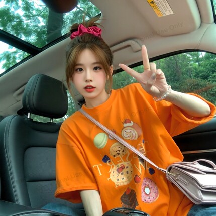 纯棉印花短袖t恤女装夏季新款美式复古设计感欧货大版洋气上衣服