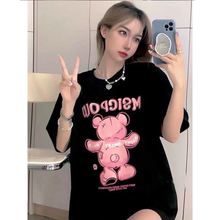 纯棉中长款短袖t恤女夏季韩版宽松慵懒风可爱卡通女装小个子上衣