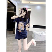 t恤女短袖 夏季 宽松2025新款 纯棉长款 SNT少女洋气半袖 体恤上衣服潮