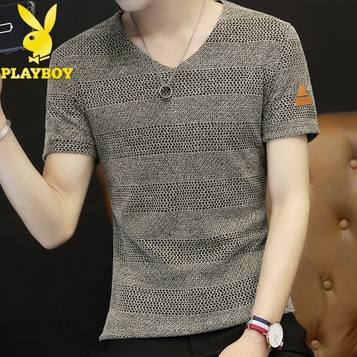 Playboy, элитная шелковая летняя футболка с коротким рукавом, короткий рукав, V-образный вырез, «Холодное сердце»