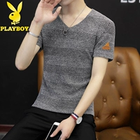 01-K04 Полая V-образная футболка с короткими рукавами серая