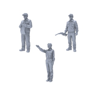 加油站场景树脂微缩模型 3 件套装 加油站工作人员造型 未上色