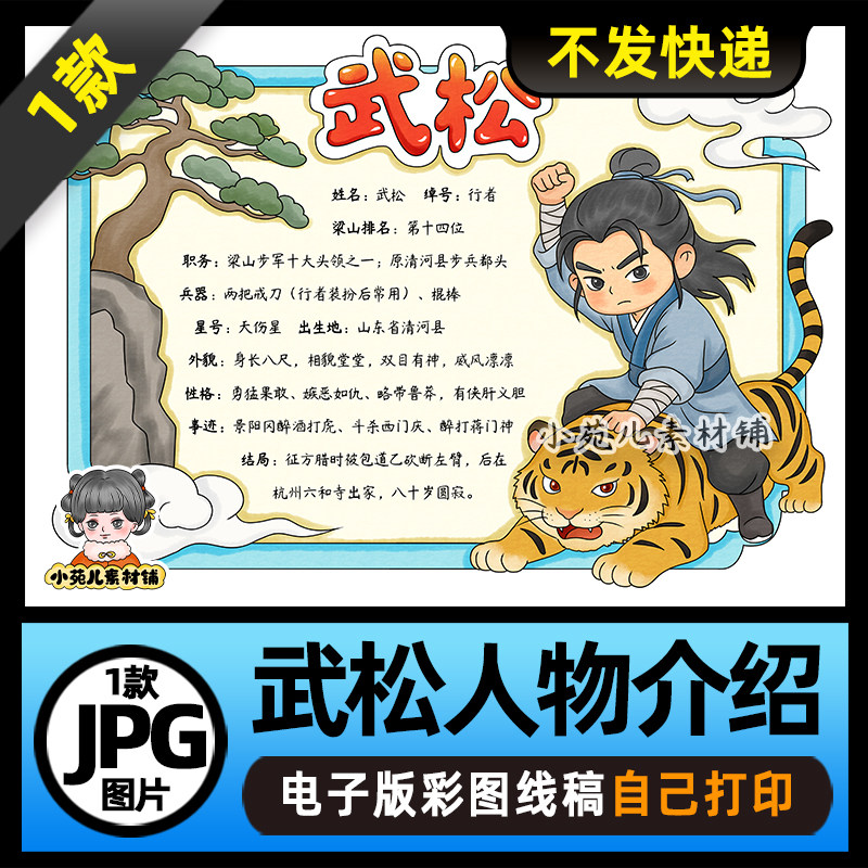 1262【电子版】水浒传武松人物卡读书阅读可打印图片横版