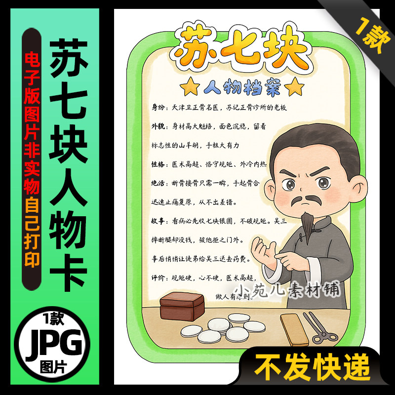 1332【电子版】俗世奇人苏七块人物卡手抄报线稿图片