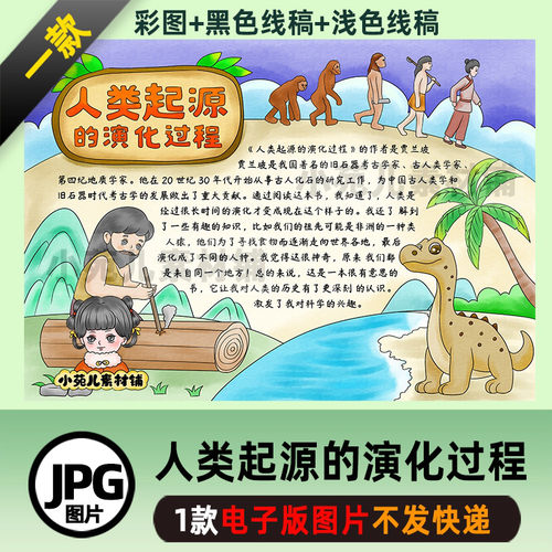 B525人类起源的演化过程手抄报电子版图片线稿自己打印不发快递
