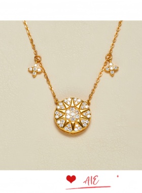 镀K金法式轻奢中古星芒罗盘满钻项链小众高级感精致