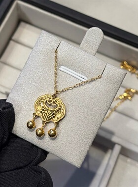 合金项链平安锁小众富贵长命锁吊坠气质轻奢时尚铃铛流苏设计