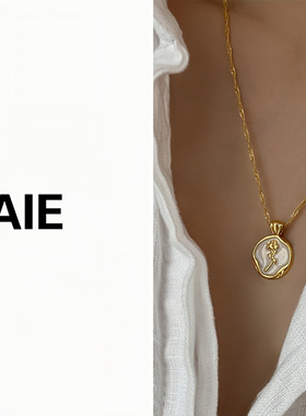 法式浮雕玫瑰花复古滴釉项链钛钢镀18k金不掉色优雅气质锁骨链