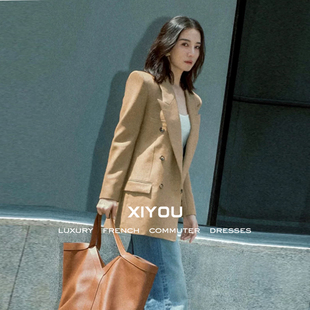 宋佳杨树林同款高定气质高级感时尚双排扣西装外套羊毛西服上衣女