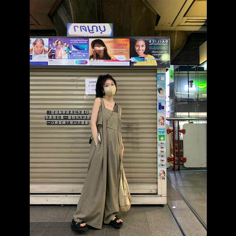 外贸跨境2026年新款女背带裤显瘦大码垮垮可调节飘带宽松垂感直筒