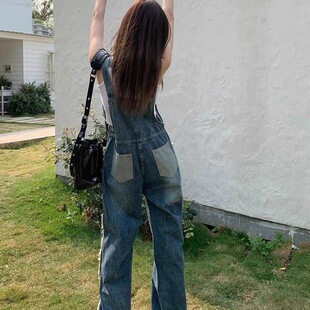 牛仔背带裤女韩版宽松显瘦减龄2026年新款春秋潮破洞连体长裤裤子