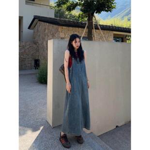 牛仔背带裙女宽松可甜连衣裙2026复古水洗夏季薄款中长款可调节
