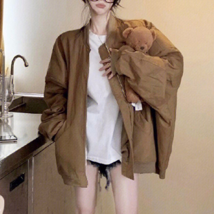 高级感美式复古学院风宽松夹克上衣棒球服外套女装早秋季2026新款
