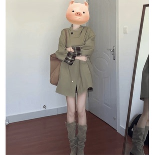 韩系短款风衣早秋卡其色百搭减龄外套女春秋新款中长款小个子大衣