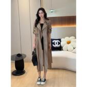 双排扣天丝亚麻防晒衫 风衣外套女2026夏季 大衣小个子 轻薄款 中长款