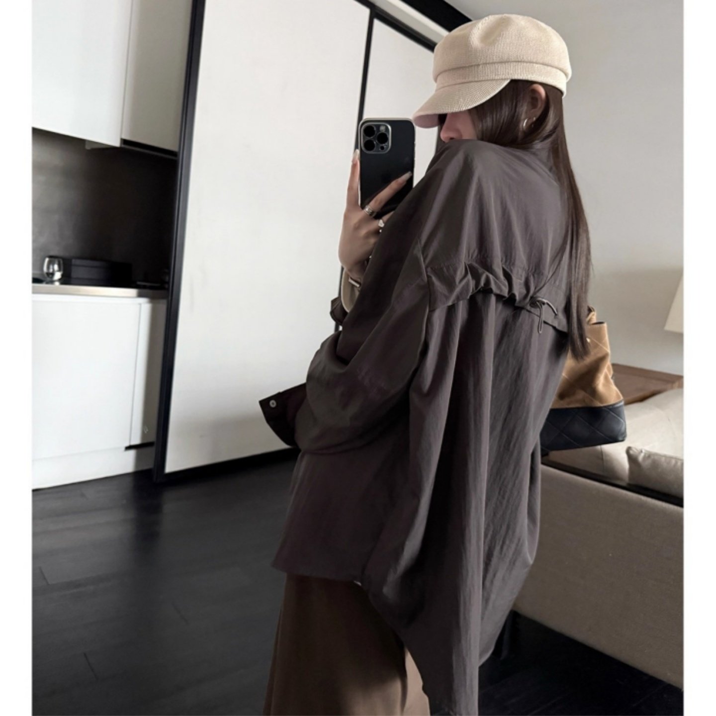 衫式风衣外套百搭抽绳宽松上衣女图片