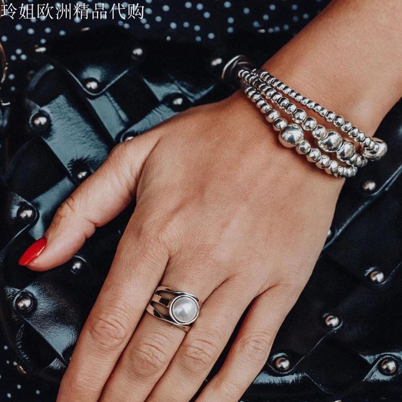 西班牙小众潮牌UNOde50 珍珠镂空戒指 手工轻奢镀银做旧送女友