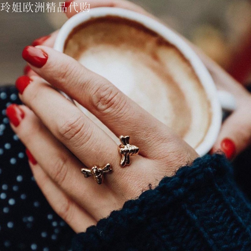 国/现特价西班牙小众潮牌UNOde50两只小蜜蜂戒指手工欧美镀银镀金