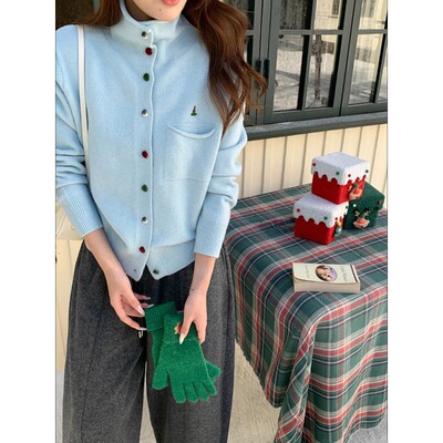 3th Morning 软糯舒适调 韩版半高领刺绣毛衣针织开衫ZY3754