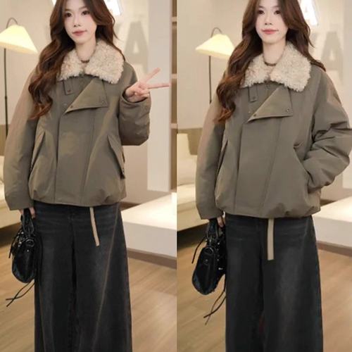 学院非实拍官网图新款冬装棉衣外套羊羔毛加绒加棉毛领可脱卸防水