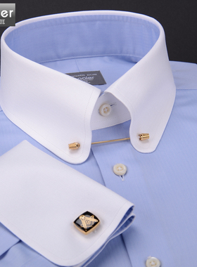 拜耳baaler法式袖口衬衫帝国领针孔领圆角异色领纯棉修身英伦商务