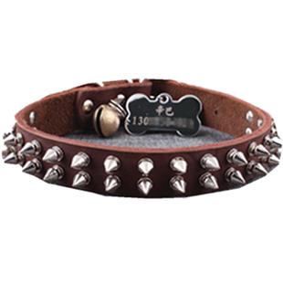 头层牛皮狗项圈大型犬铆钉脖圈狗链宠物项圈金毛脖套铃铛脖圈刻字