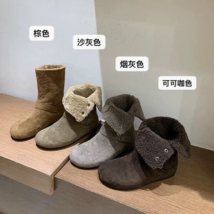 内增高 勃肯短靴毛毛靴女秋冬保暖加绒棉靴雪地靴翻面两穿女靴子