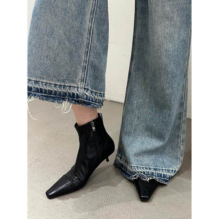 方头短靴女2025秋冬靴子新款瘦瘦女靴低跟短筒靴高跟鞋小众马丁靴,女鞋,时装靴,淘宝优惠券,粉丝福利购,淘宝优惠卷