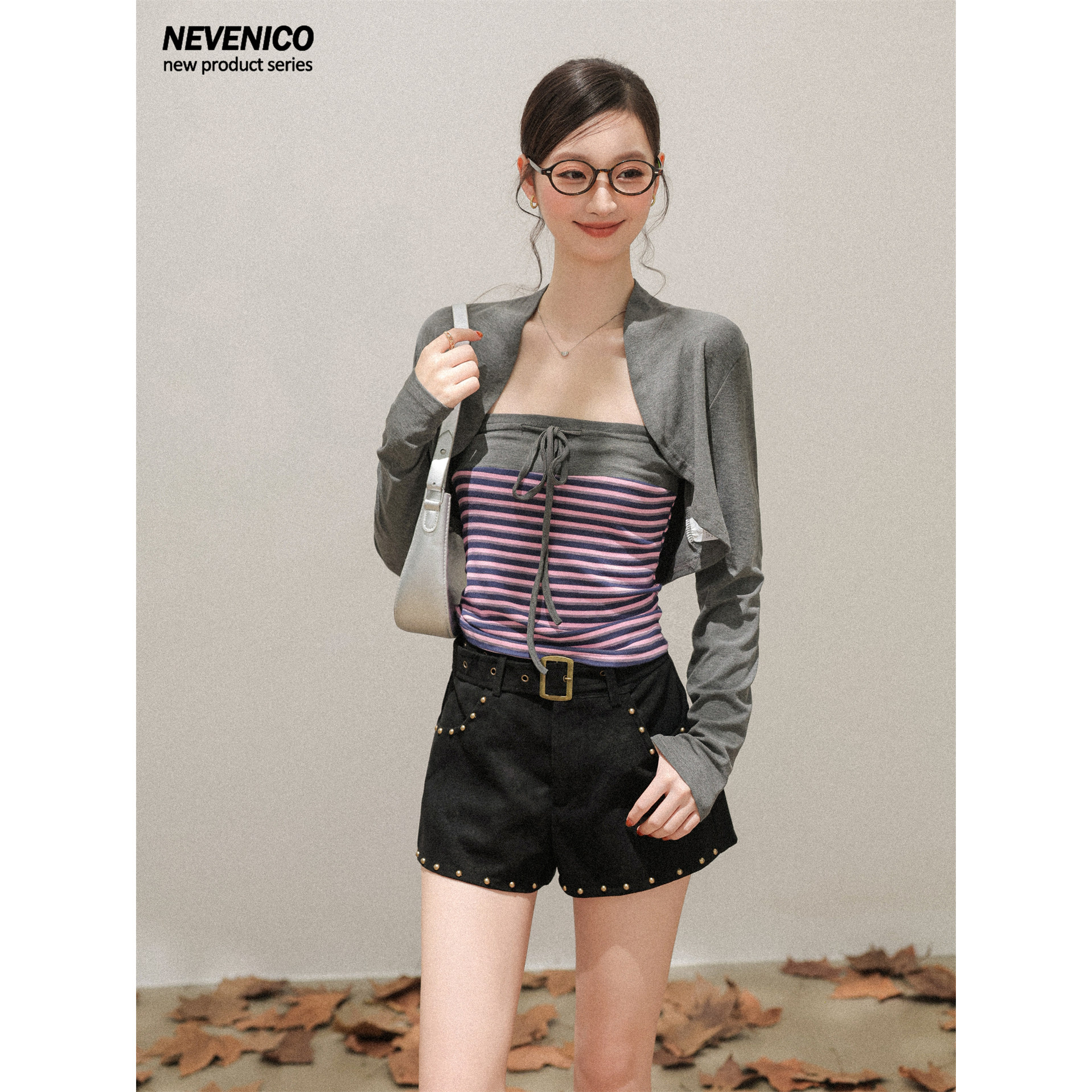 NEVENICO 铆钉糜皮绒A字短裤女气质百搭甜酷风裤子