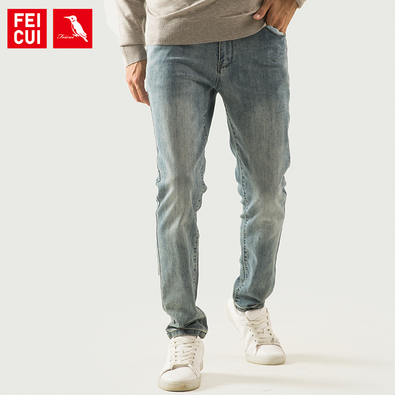 翡翠牛仔裤男潮牌直筒修身小脚秋冬款弹力休闲长裤时尚夏天薄韩版