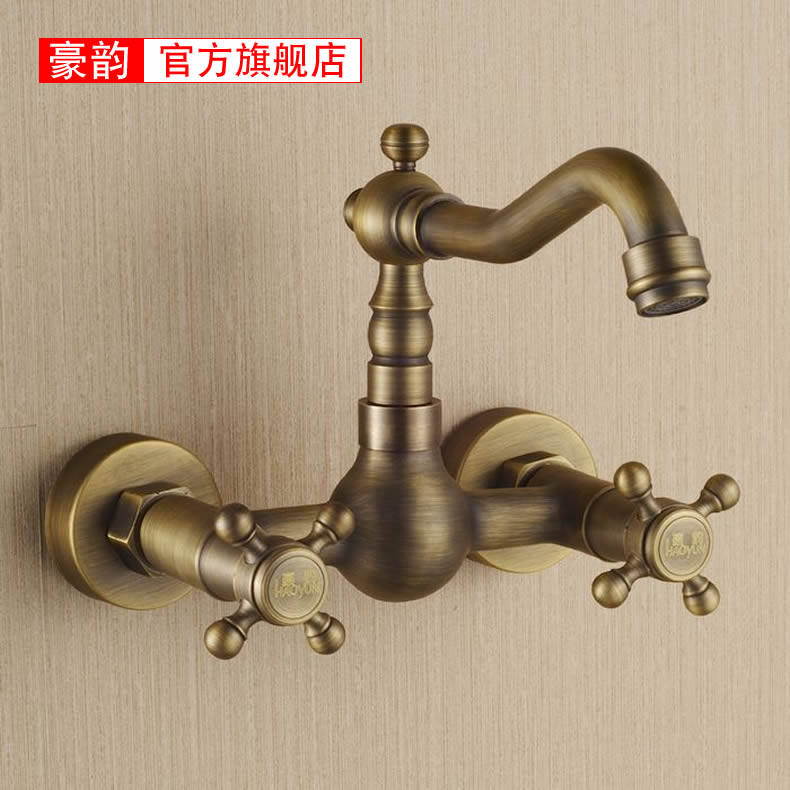 欧式仿古入墙式冷热水龙头全铜阳台洗衣池浴缸洗脸面盆复古水笼头