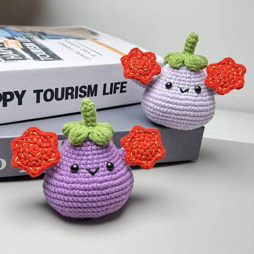 DIY二人转茄子毛线玩偶钩针手工编织材料包搞怪可爱创意礼物自制