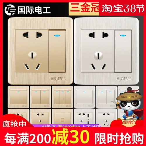 Международный электрический электрический 86 ОДИН ОДНА 5 Пять -Пять -отверстие USB -переключателя набор панели двойной контроль 16A кондиционер Скрытая стена дома