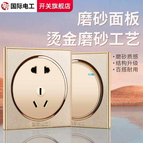 tep国际电工圆形磨砂金开关插座