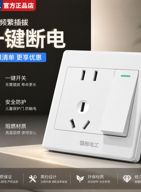国际电工86型暗装双USB插座面板五孔带开关家用大间距二三插白色