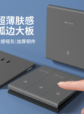 国际电工86型暗装家用开关插座面板墙壁一开双控五孔大板哑光灰色