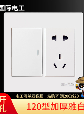 国际电工120型开关插座面板墙壁单开1开5孔白色 大盒一开双控五孔