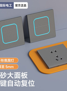 tep国际电工官方灰色超薄哑光肤感开关插座面板家用暗装一开五孔