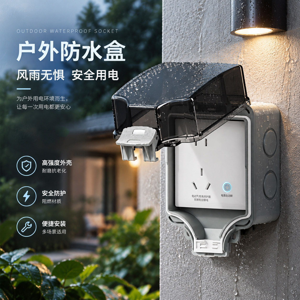 家用电动自行车插座86型充电桩插座保护盒IP66室外防雨防盗可挂锁