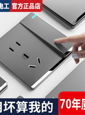 国际电工开关插座面板多孔86型家用暗装灰色USB墙壁电源5一开五孔