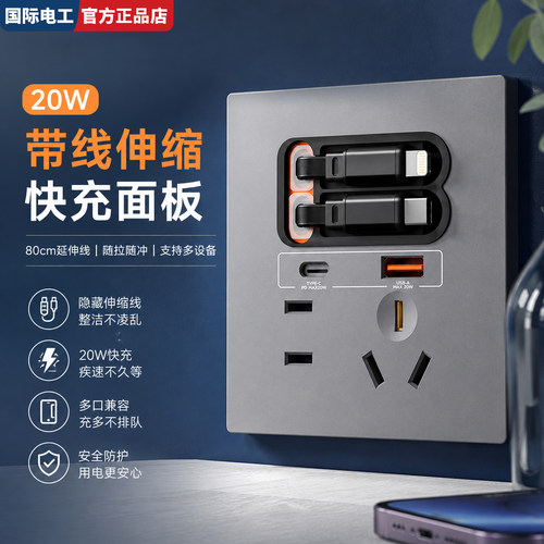 国际电工86型Type-C伸缩快充插座