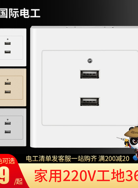明装86型两四孔USB插座面板220V转5V充电墙壁插座低压36V转5V工地