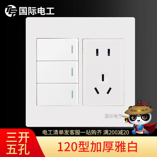 国际开关插座二三插五孔白色大盒
